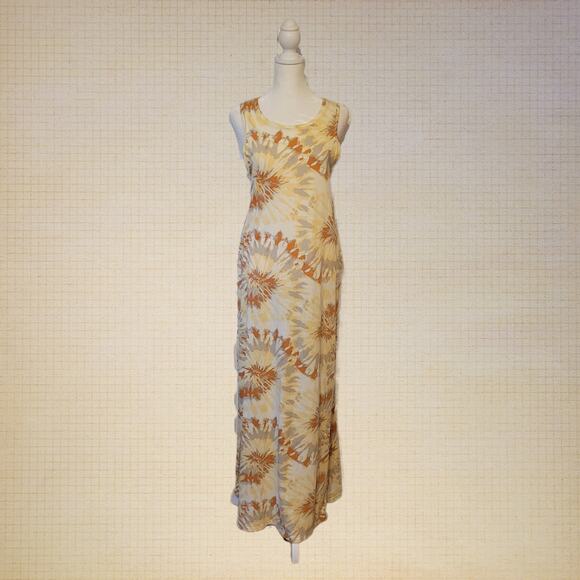 Eddie Bauer Tie-Dye Maxi Dress Women's Sleeveless Boho Summer Beige Orange - Picture 1 of 7